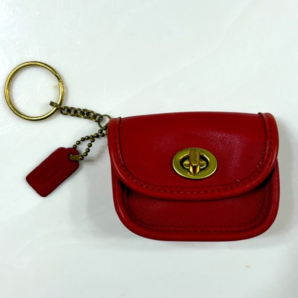 Coach Vintage City Key Fob Coin Purse Red Leather - Picture 1 of 9